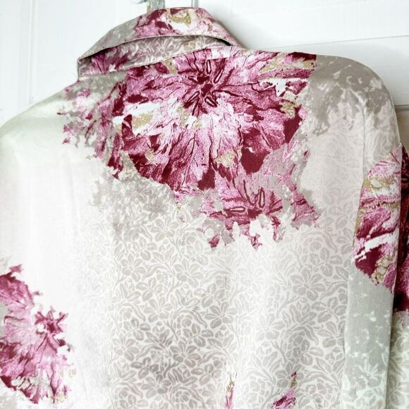 Just Cavalli Pink Green Floral Printed Satin Button Down Shirt Blouse Size 42 - Picture 9 of 11